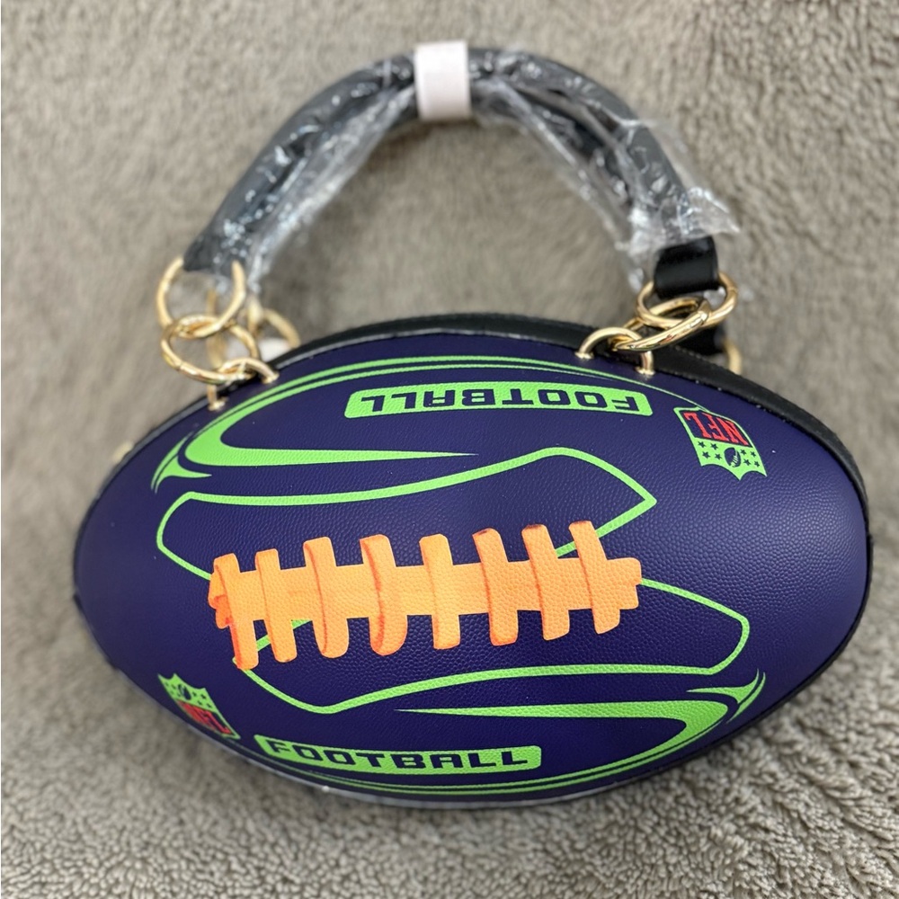 football handle purse with crossbody attachment " football NFL"